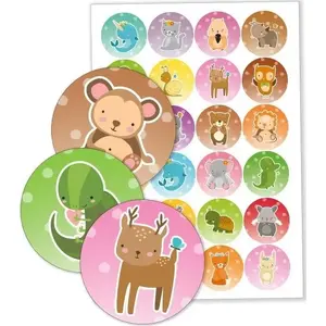 Sticker set LearnHow Naklejki do szafki – animal designs with background, 40 mm, 24 pcs
