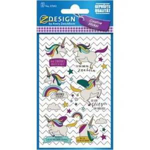 Paper stickers Avery Zweckform 353163 — whimsical unicorn design, sheet labels for craft and stationery