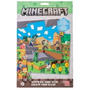 Minecraft atkārtoti lietojamu uzlīmju komplekts Create Your Scene — 2 ainas, tematiskas uzlīmes spēlei un dekoriem