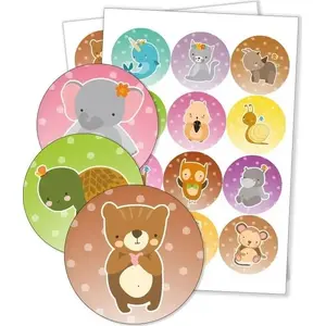 Sticker set LearnHow Naklejki do szafki – animal icons on background, 60 mm, 24 pcs