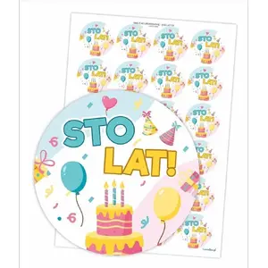 Birthday stickers LearnHow - 'Sto lat!' pack of 24, decorative celebration labels