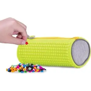 Pencil Case PIXIE Round Zip Pouch PIXIE CREW gray with neon yellow panel