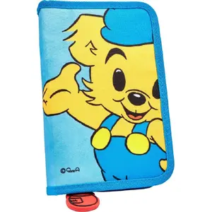 Pencil Case Vrige Bamse Filled single-decker 300D nylon 20×12.8×3 cm with 8 triangular coloured pencils, triangular pencil, sharpener, 15 cm ruler, large eraser