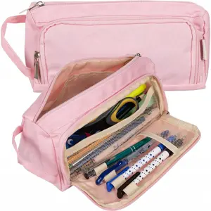 Double roll-out pencil case Maaleo 24519 — pink, two-compartment foldable school pencil pouch