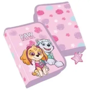 Zīmuļu futrālis Euromic Paw Patrol meitenēm, vienpakāpju 20×12,8×3 cm, 300D poliesters ar mirdzošām zvaigznēm, komplektā 8 trīsstūrveida krāsu zīmuļi un piederumi