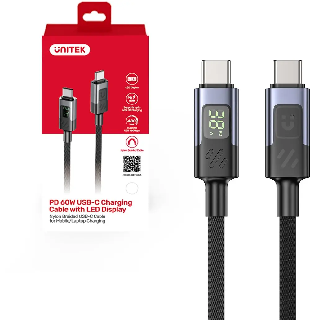USB-C PD 60W 480Mbps kabelis ar
