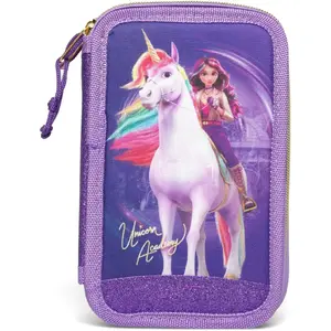 Filled double pencil case Usorteret UNICORN ACADEMY — double-compartment school pencil case with assorted filled supplies