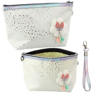 Cosmetic Pouch Lean 23x16 cm White with Glitter Dots and Bow