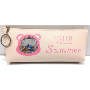 Pencil case Fresh model 444271 — zip pouch with bear print, beige