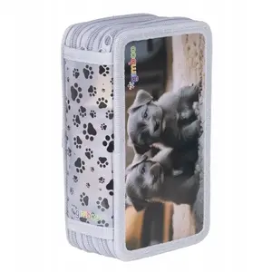 Школьный пенал Gimboo 3 отделения Puppies 2025 серый — Gimboo