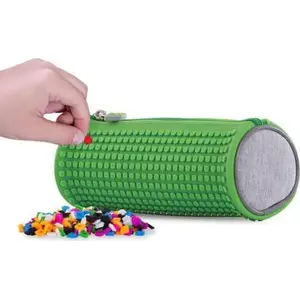 Pencil Case PIXIE PIXIE CREW PXA-05-W07 round zip pouch, gray with green panel
