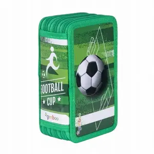 Школьный пенал Gimboo 3 отделения с наполнением Soccer 2025 зелёный