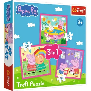 Puzļu komplekts TREFL Peppa Pig 3‑1 — kopā 106 gab., Peppa un draugi (modelis 34873)