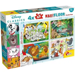Lisciani divpusējs Disney maxi grīdas puzlis, 4 puzles pa 48 detaļām