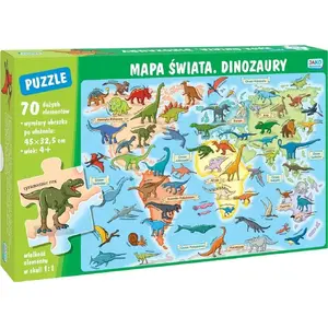 Wydawnictwo Jako Puzzle 70 pieces — World Map with Dinosaurs, educational jigsaw