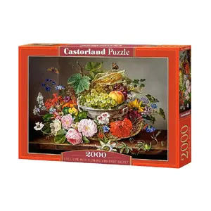 Пазл Castorland «Натюрморт с цветами и корзиной фруктов» — 2000 деталей, 265×380 мм