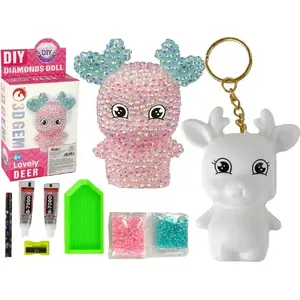 Creative DIY Diamond Reindeer Keychain kit LEANToys 3D pink — craft set with rhinestone beads