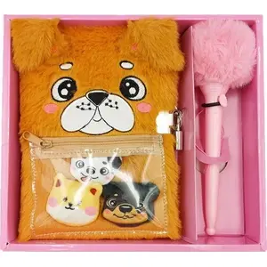 Plush Notebook with Pen Stnux Piesek — Stnux STN9490, plush cover diary with integrated pen
