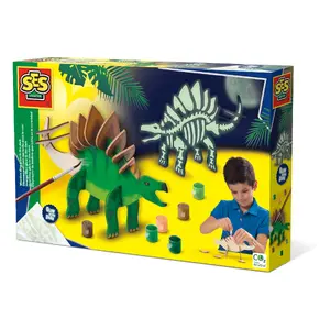 Children's craft kit SES Wooden dino glow in the dark — wooden dinosaur parts, glow stickers, poster paints, brush (age 5+)
