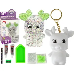 Keychain DIY 3D Crystal Reindeer kit by LEANToys – white, diamond bead craft set