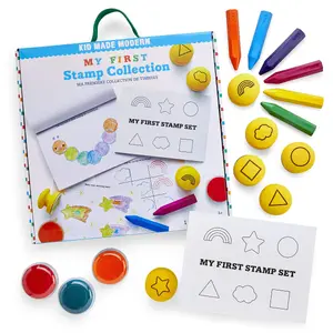 Набор штампов Faber-Castell Kid Made Modern My First Stamp Collection – детский стартовый комплект, разнообразные поролоновые и деревянные штампы, стираемые штемпели