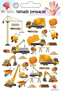 Temporary Kids Tattoos Dodo — Construction Vehicles, washable transfer tattoos set