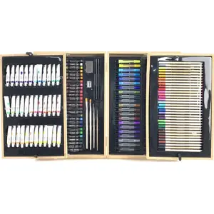 Art set LEANToys Professional wooden case 174 pieces - drawing and painting accessories