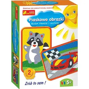 Ranok Piaskowe obrazki set — Ranok sand painting kit featuring raccoon and car illustrations (MPN 157081)