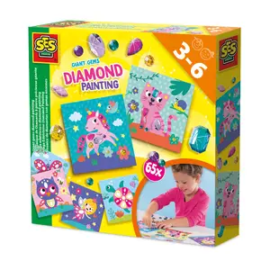 SES Creative Giant gems diamond painting kit 14027 with 65 mega diamond stickers and 6 cards for children aged 3 and over