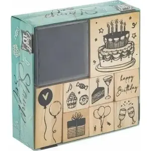 Wooden stamp set small foot — 8 pieces with ink pad