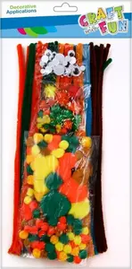 Craft with Fun komplekts CF489 — 300 gab. rudens tēmas pomponu un darbarīku vada komplekts