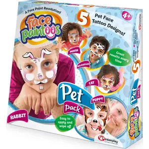 Face Paintoos Pet Pack no Interplay Entertainment — 6 krāsu komplekts dzīvnieku tēlu krāsošanai