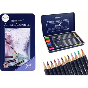 Watercolor Crayons set 12 pcs in Metal Case, LEANToys (model 16116)