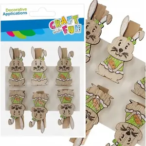 Craft with Fun decorative wooden clips, rabbit design, set of 6 (CFSW49)