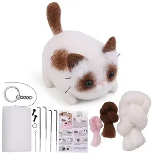 Felt Craft Kit LEANToys DIY Brown-White Cat — needle felting set, materials for handmade toy