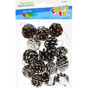 Dekoratīvas priedes čiekuri 3 cm, Craft with Fun CF650 — 15 gab., dabiskas amatniecības rotas
