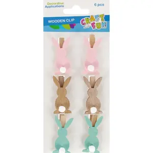 Dekoratīvi koka klipši Craft with Fun 'Trusis', komplekts 6 gab., mazi amatniecības skavas CF798