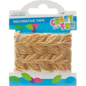 Decorative Ribbon Craft with Fun CF OZDOBA 2 m × 2.5 cm, gold leaf pattern, pack of 12