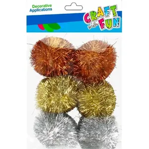 Craft with Fun decorative pom-poms set CF723 — 6 pieces, 45 mm, mixed colors, glitter finish