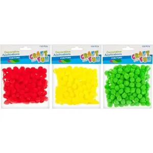 Decorative Pompom Mix pack 130 pcs, Craft with Fun MQ 038A/BC — colorful craft embellishments