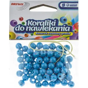 Beads for Stringing BREWIS 8 mm blue round beads with cord set, 16 pieces