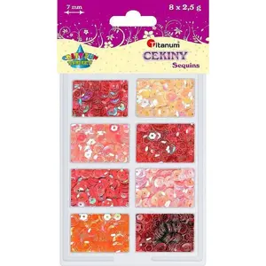 Titanum sequin mix 7 mm, 8 colors, 2.5 g – pink and red tones