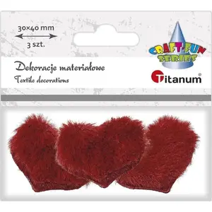Fabric Heart Ornament Titanum 30×40 mm Red, pack of 3