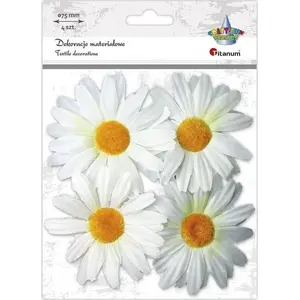 Fabric 3D Daisies 75 mm White, 4 pcs — Creality decorative applique