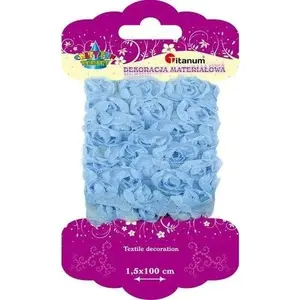 Titanum decorative tulle ribbon with small floral pattern, light blue