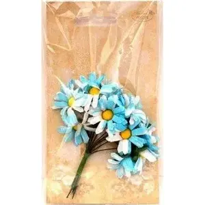 Fabric Daisy Flowers Creality 2 cm blue-white, pack of 12 — decorative craft appliqués