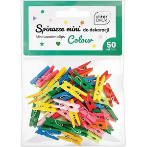 Decorative Mini Clothespins INTERDRUK — pack of 50 colorful wooden clips for crafts and decoration