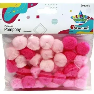 Pompons (25 mm) Titanum, acrylic craft pom-poms, pink, pack of 30