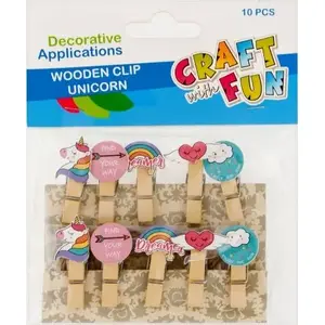 Craft with Fun decorative wooden clips, unicorn design, pack of 10