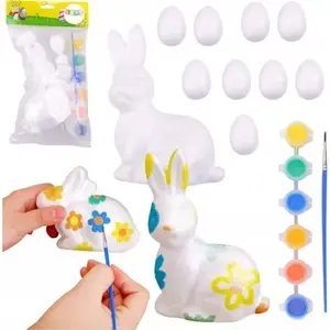 Craft Set LEANToys Easter Styrofoam Eggs and Bunny Figure with Paints – 9 Pieces